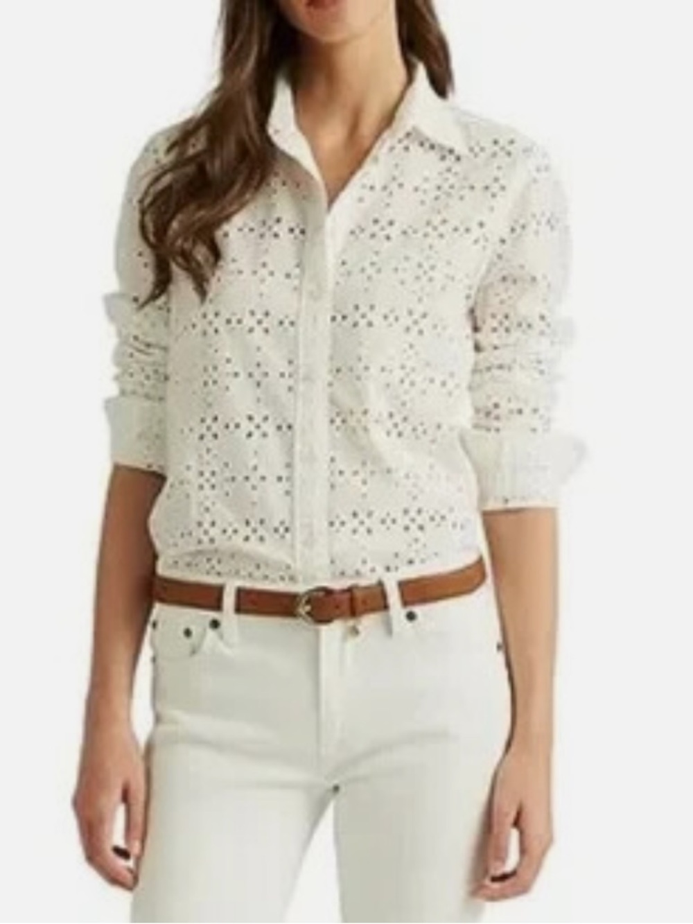 Lauren Ralph Lauren White Eyelet Button-Up Shirt